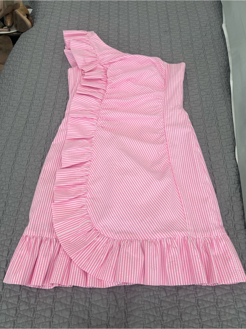 Lilly Pulitzer Tiffani Havana Pink Striped One-Shoulder Ruffle Dress size 4